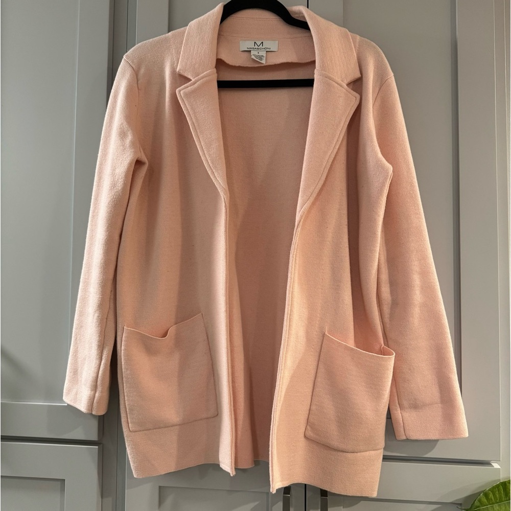 Magaschoni Pastel Petal Pink Open Front Knit Blazer Cardigan Small